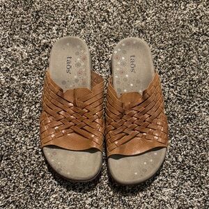 Taos Footwear Brown Woven Slide Mules